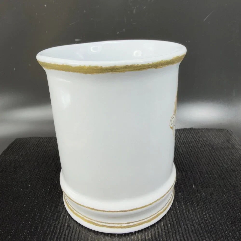 Williams Sonoma Brushed Gold Monogram Letter C Ceramic White Gold Coffee Mug Cup